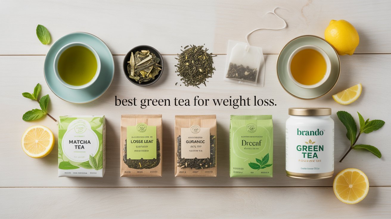 Best green tea for weight loss varieties on display for fat burning and metabolism boost.