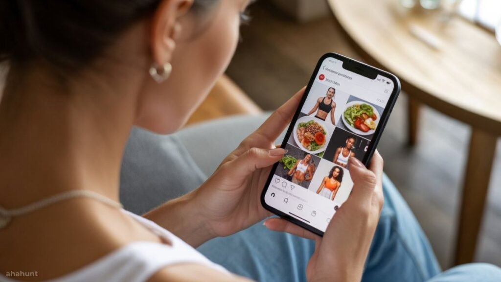Woman scrolling social media showing celebrity diet trends and why fad diets fail