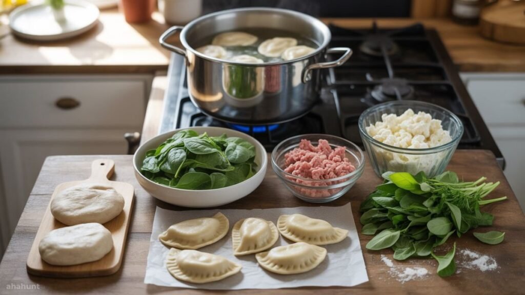 Ingredients for making healthy boiled pierogies for weight loss with ahahunt