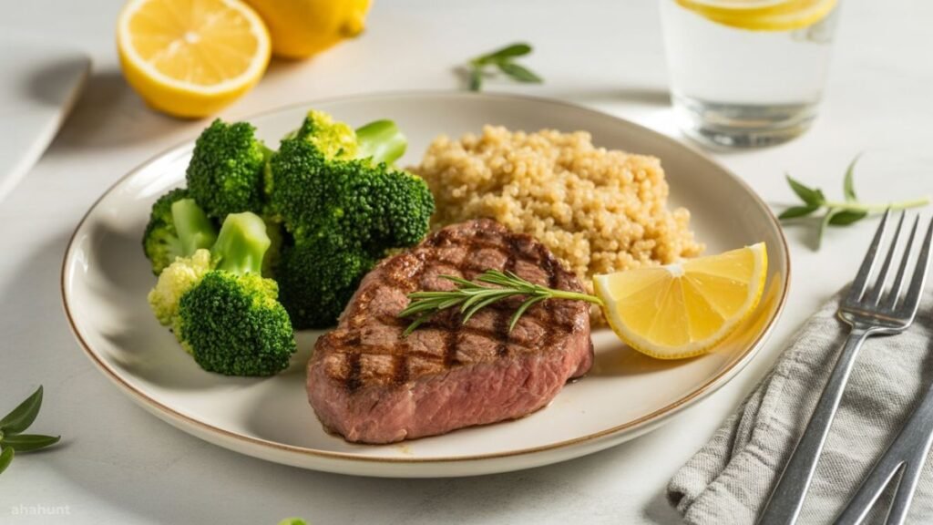 Balanced weight loss meal with steak, quinoa, and vegetables - aha hunt